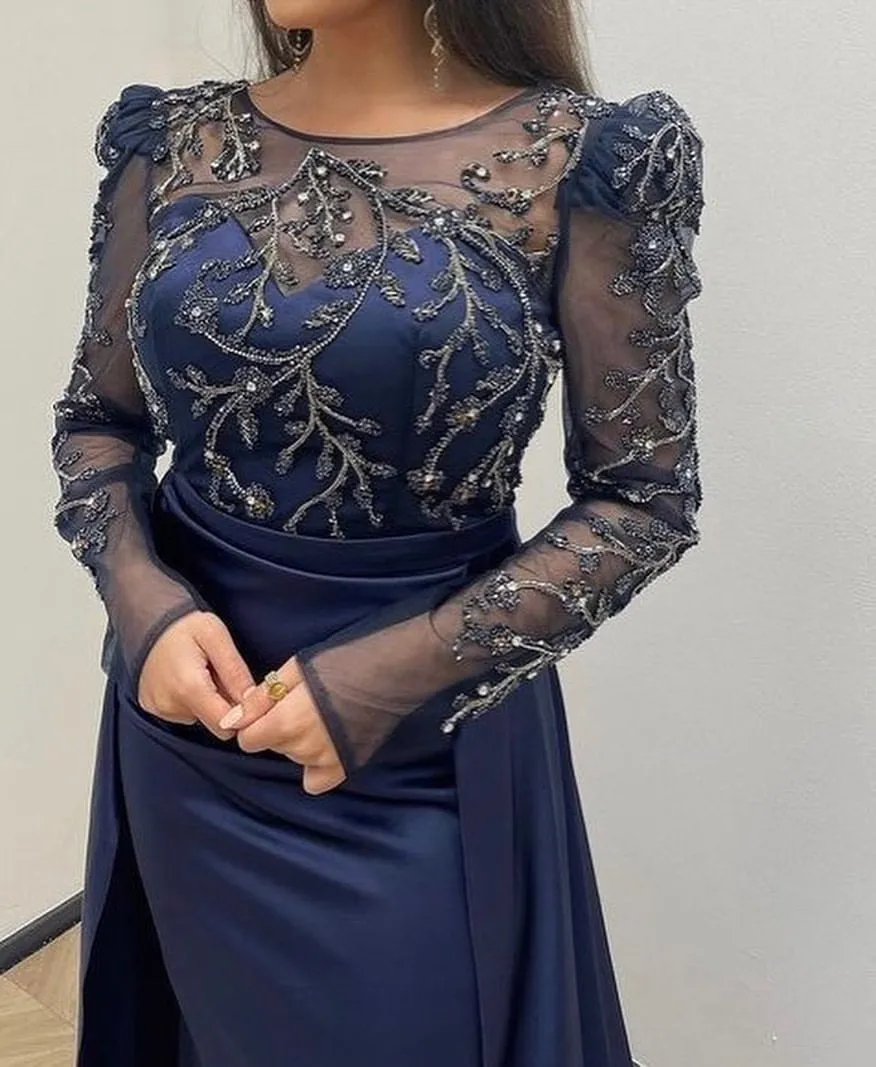2024 Aso Ebi Arabic Mermaid Navy Blue Mother Of The Bride Dresses Satin Lace Beaded Evening Prom Formal Party Birthday Celebrity Mother Of Groom Gowns Dress ZJ043