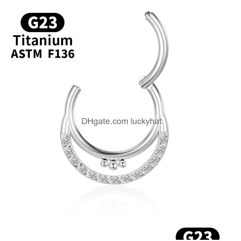 Nose Rings & Studs Septum Piercing G23 Earrings Titanium Women Zircon Nose Ring Industrial Ball Charming Clicker Y Tragus Cartilage Bo Dhhqy