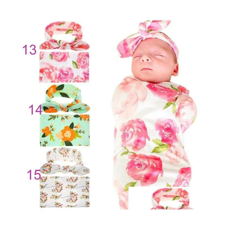 15 styles Kids Muslin Swaddles Ins Wraps Blankets Nursery Bedding Newborn Organic Cotton Ins Floral Print Swaddle + Headband two piece