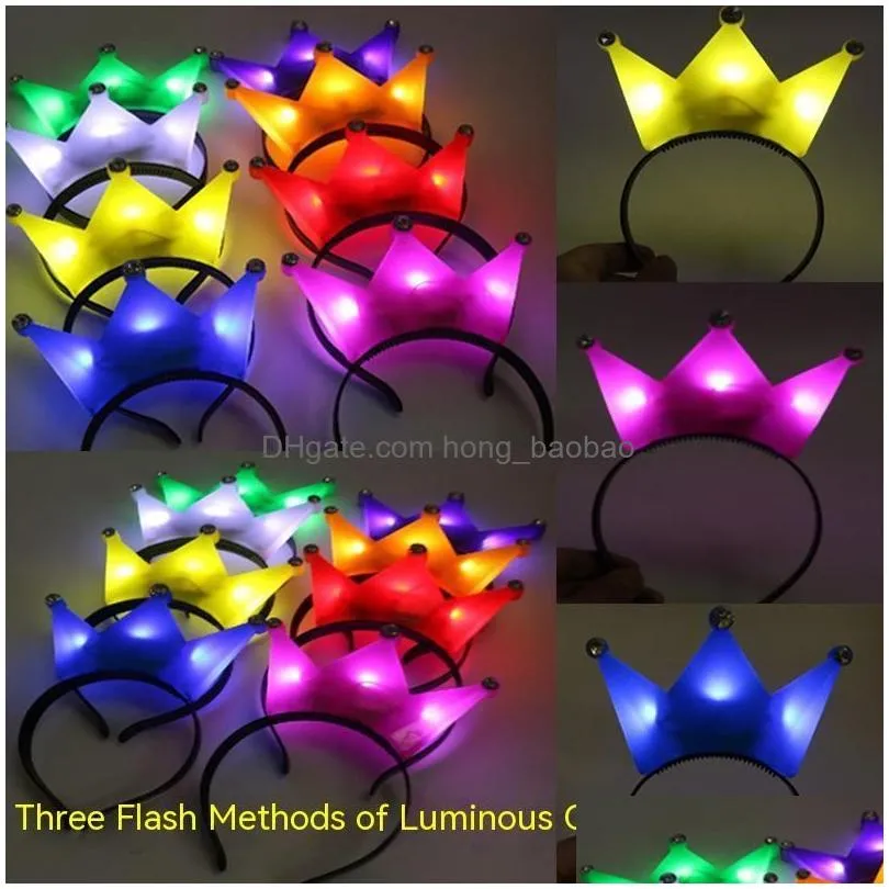 accessories 10/20/30pcs glowing led colorful luminous crown hair band headband glittering headwear concert supplies happy birthday party