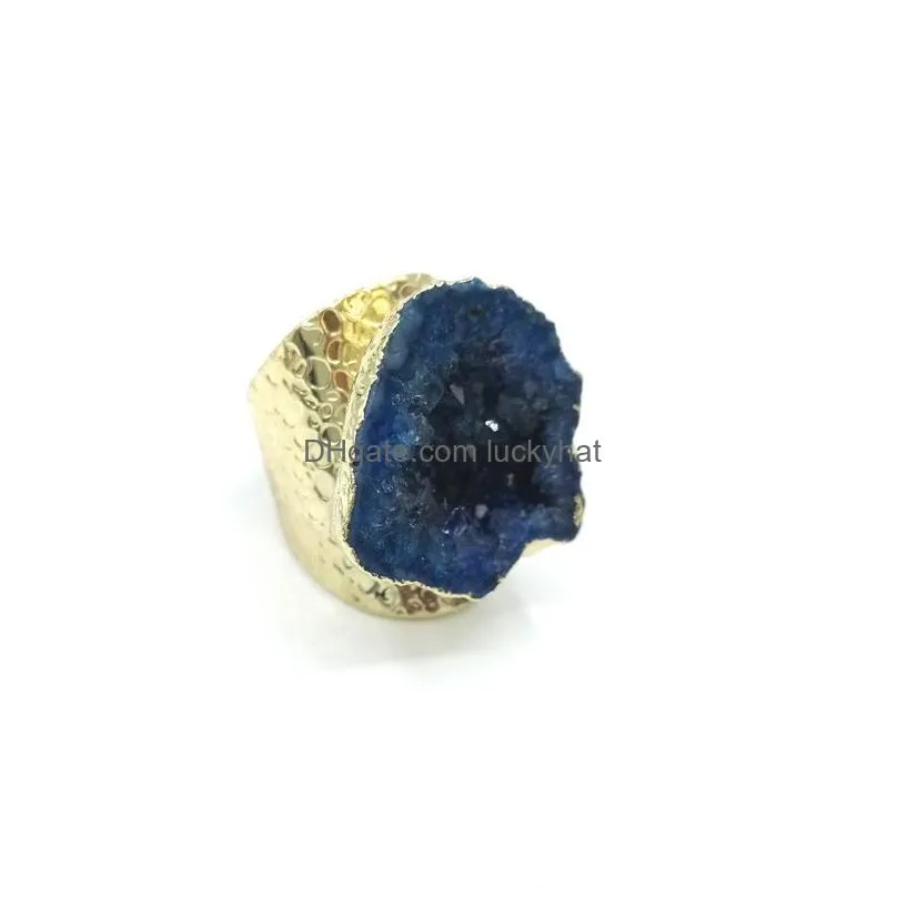 Cluster Rings Jln Agate Geode Ring Size Royal Blue Sparkly Druzy Hollow Gemstone Statement Gold For Man And Drop Delivery Jewelry Ring Dhrlb