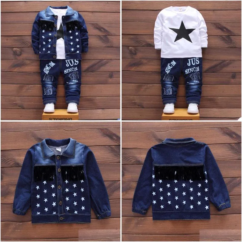 baby boy first birthday outfit fashion denim jacket add t-shirts add jeans 3pcs girls clothes kids bebes jogging suits tracksuits g1023