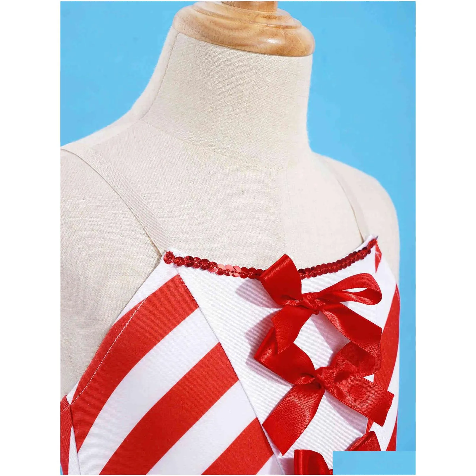 sleeveless adjustable straps bowknot striped tutu dress kids girls gymnastics figure ice skating dress christmas dance costume g1026
