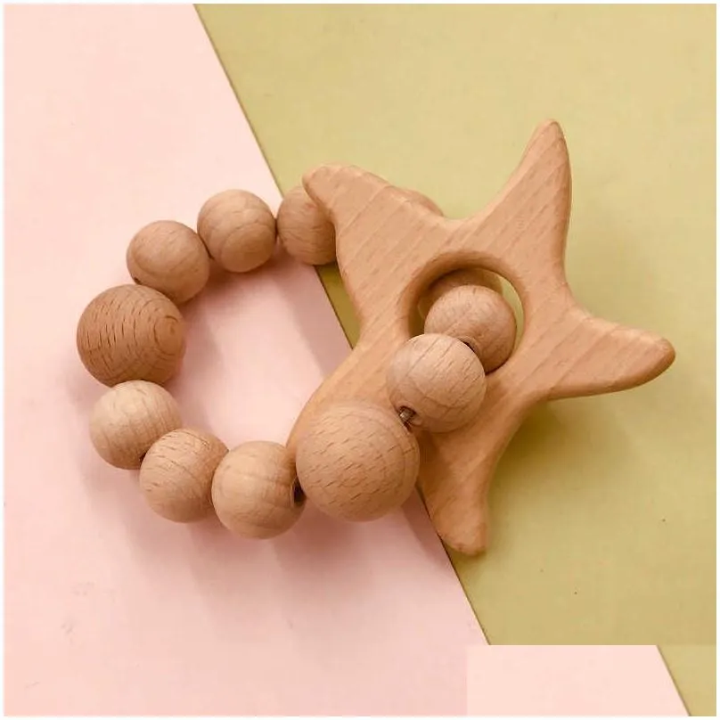Natural Wooden Pacifier Ring clips Teethers for Baby Health Care Accessories Infant Fingers Exercise Toys Colorful Silicon Beaded