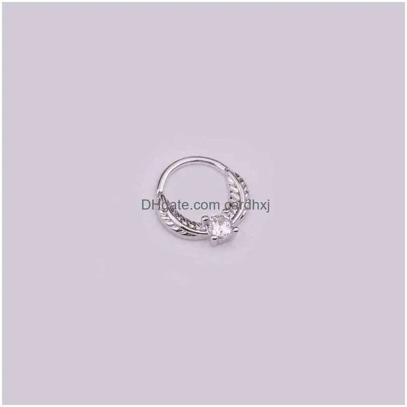 Hoop & Huggie Shiny Cubic Zirconia Nose Ring Hie Hoop Earring Creative Micro Inlaid Nail Round Nasal Septum Loop Ear Bone Human Body P Dh65V