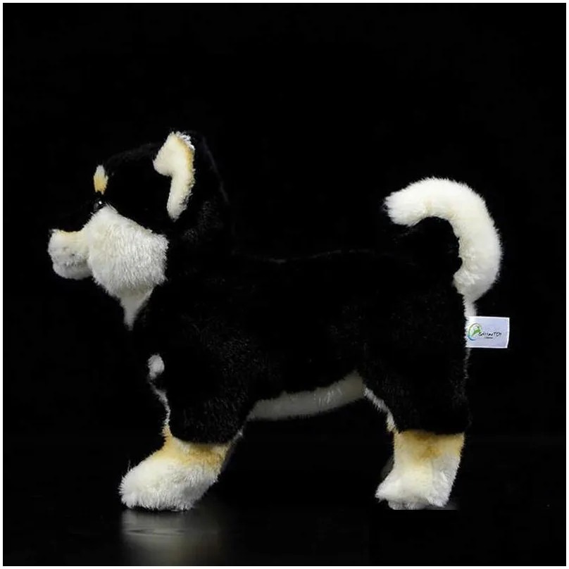 28cm shiba inu real life plush standing japanese black dog pet doll soft lifelike stuffed animal cute kids toys christmas gifts q0727