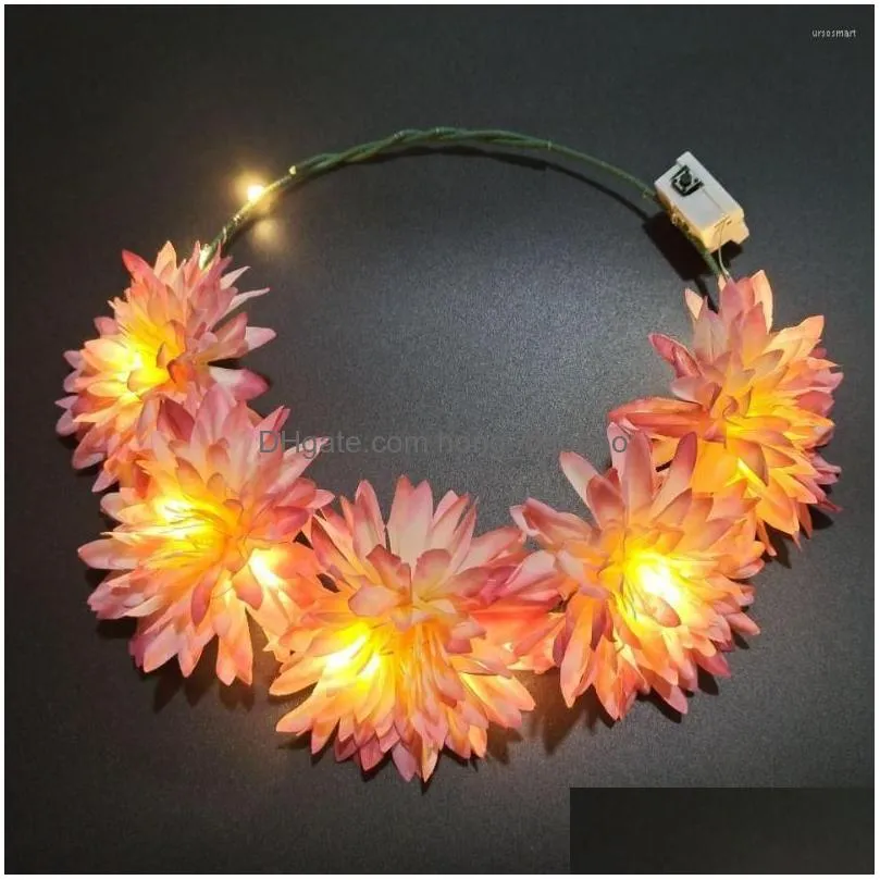 decorative flowers luminous garland tourist attractions forest girl rattan rose headwear led headband wedding party hair band