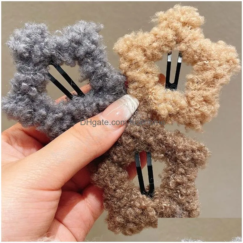 Other Fashion Accessories Lamb Wool Star Hair Clip Plush Pentagram Bb Snap Hairpin Barrettes Grip Winter Headwear Girls Y2K Accessorie Dhvt4