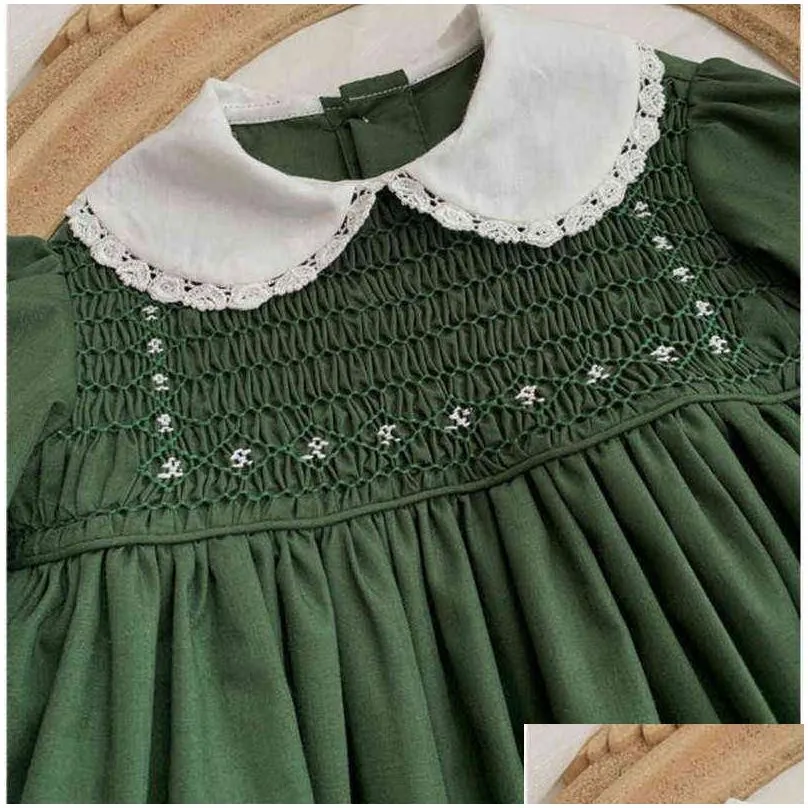 girls hand made smocked cotton dress baby embroidery kids smoking frocks girl smock vintage dress infant boutique clothes g1218
