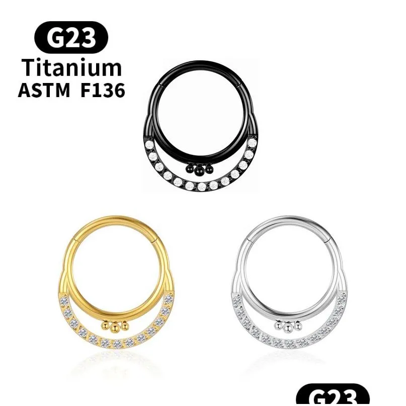 Nose Rings & Studs Septum Piercing G23 Earrings Titanium Women Zircon Nose Ring Industrial Ball Charming Clicker Y Tragus Cartilage Bo Dhhqy