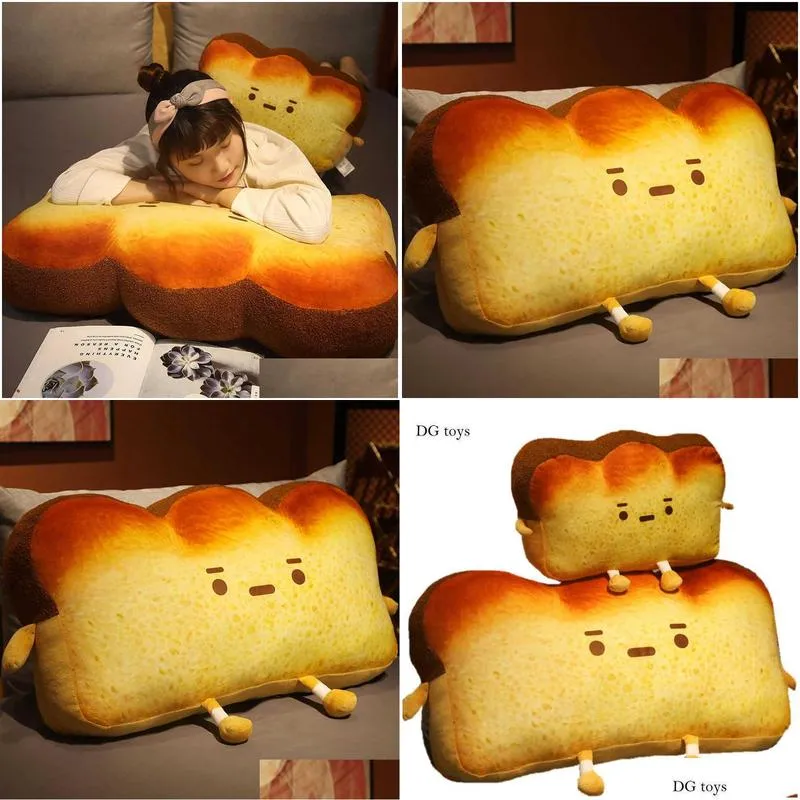  emoticon toast bread bed cushion stuffed cartoon food bed bedside pillow funny gift for grl bedroom decor toy for him q0727