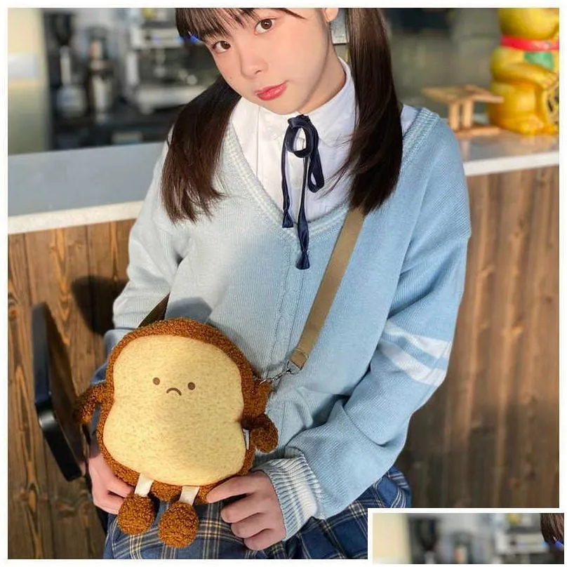 funny emotion bread plush toy pillow stuffed food plush toy simulation sliced bread toy pillow shoulder bag kids bag doll toys q0727