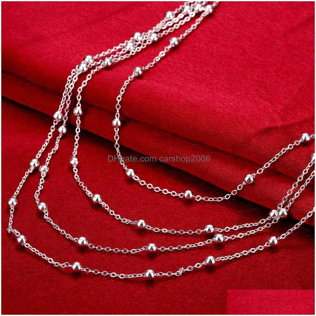 fine 925 silver color necklace jewelry european style women lady cute charms beads chain fashion valentines day gift