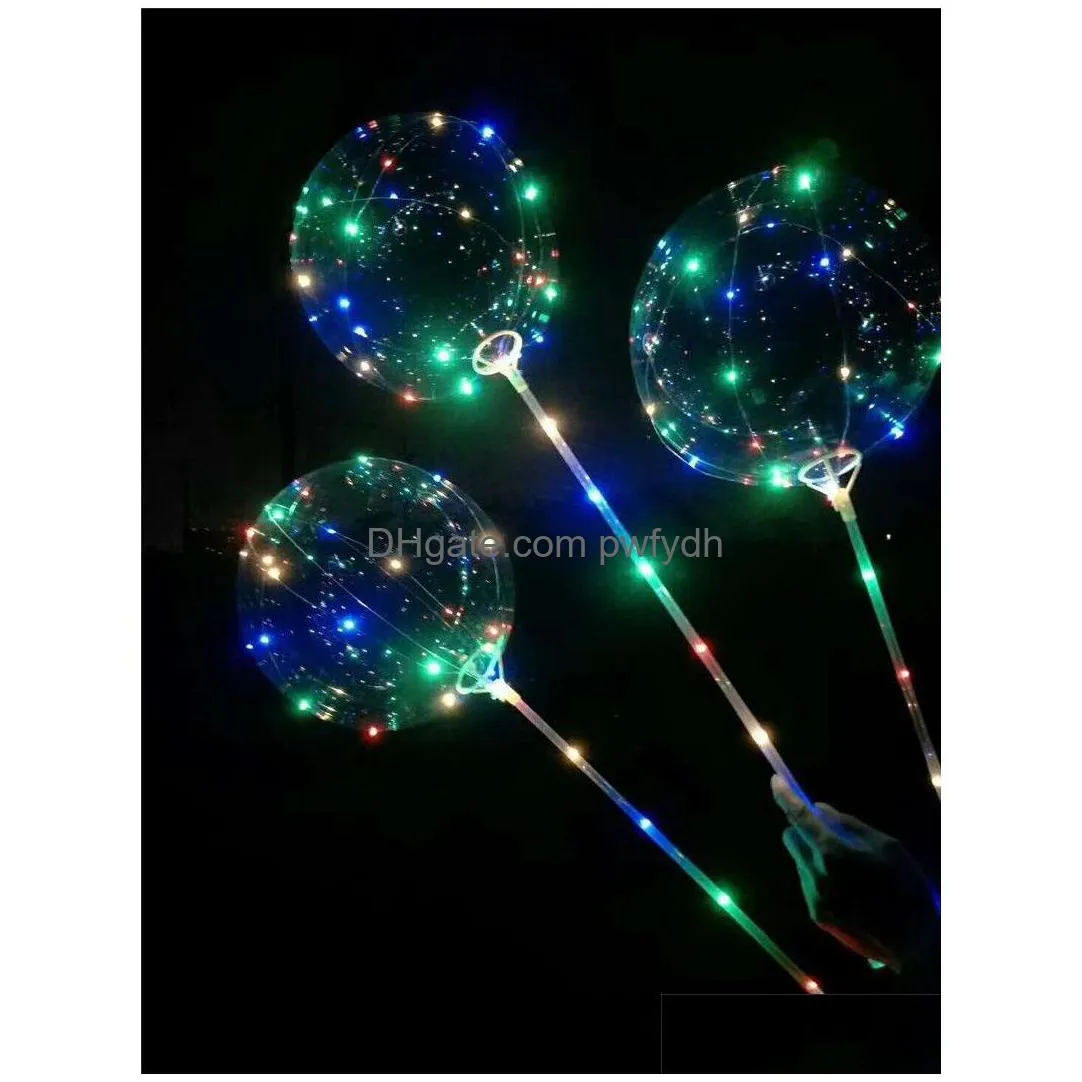 led flashing balloon transparent luminous lighting bobo ball balloons with 70cm pole  string balloon xmas wedding party decorations