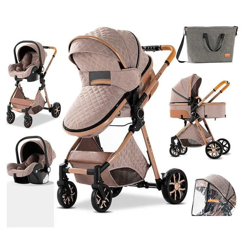 Strollers Luxury Born Baby Stroller 3 In 1 High Landscape Reclining Carriage Foldable Bassinet Puchair L230625 Drop Delivery Kids M Otnvd
