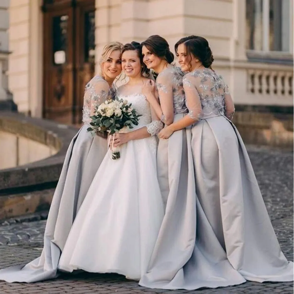 Silver Scoop A-Line Bridesmaid Dresses Guest Gowns Prom Dress Women Formal Dress Vestido de Novia Custom Made YD