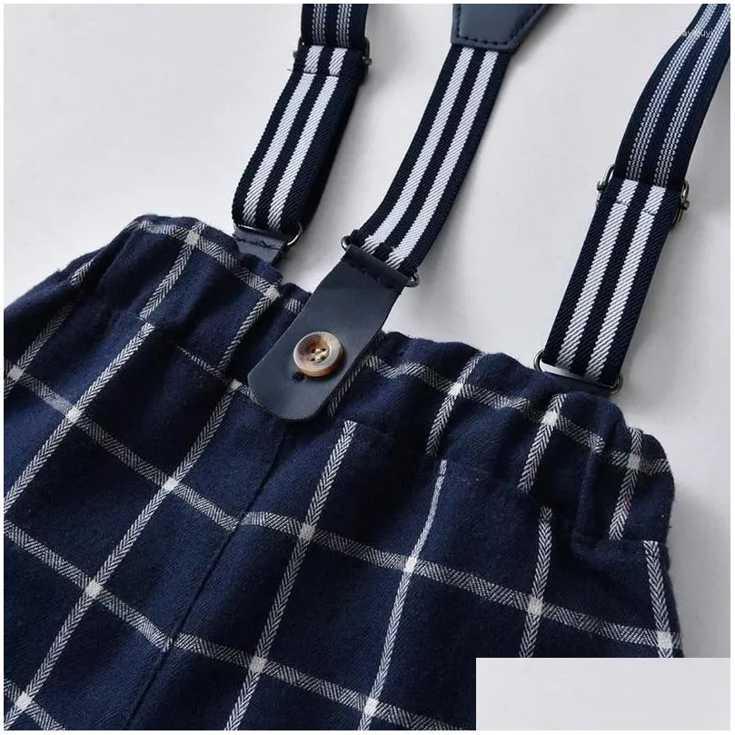Clothing Sets Children`s Gentleman Wear Spring And Autumn Lapel Long Sleeve Cotton Cardigan Boys Plaid Spaghetti Straps Twinset Kids