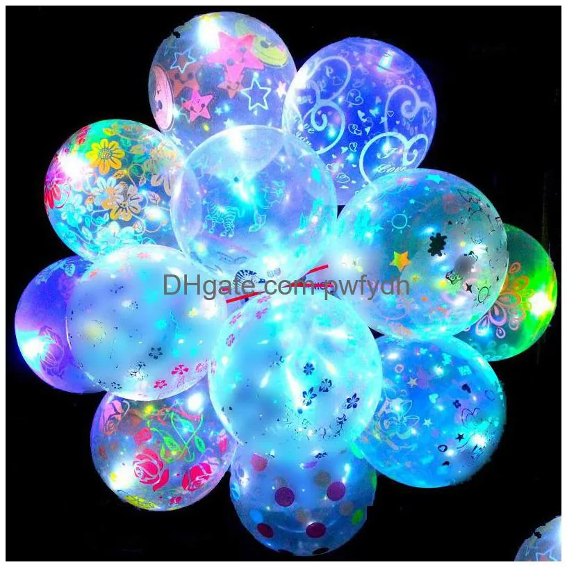 Party Decoration Led Luminous Balloon Transparent Clear Bobo Balls Balloons Heart Letters Print Valentines Day Gifts Wedding Decor T Dhdvv