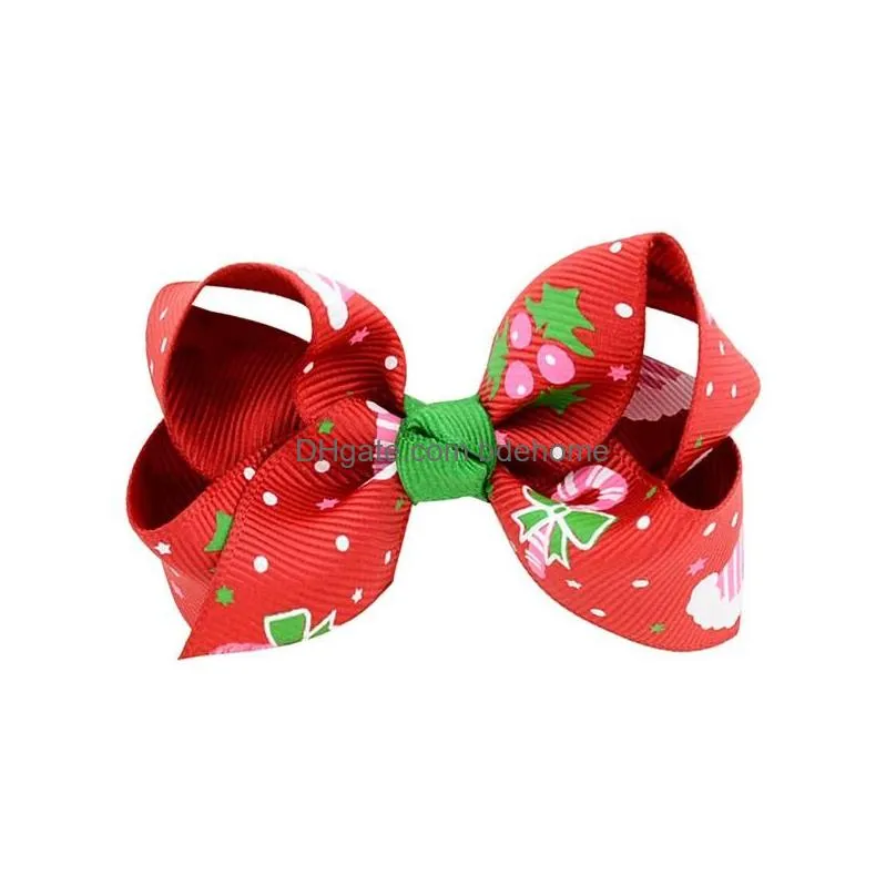 Other Fashion Accessories Baby Girls Bow Hairpins Barrettes Christmas Ribbon Cartoon Elk Snowflake Print Kids Headwear Hair Clips Acce Dhu1J