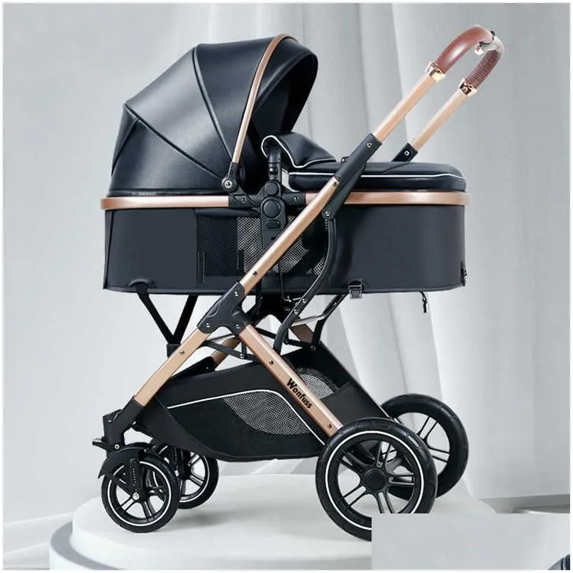  cartton baby stroller 3 in 1 with car seat pu leather foldable born carriage travel trolley pram born pushchair baby l230625