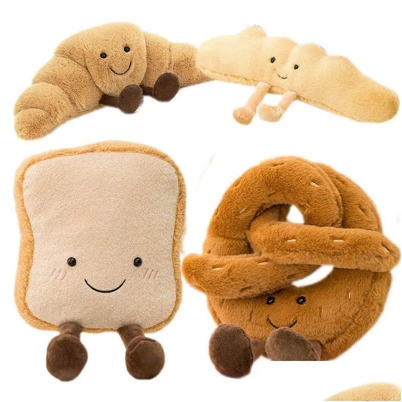 super cute cartoon pretzel plush toy stuffed crossant toast bread food toy france guette el decor doll for girl kids birthday q0727