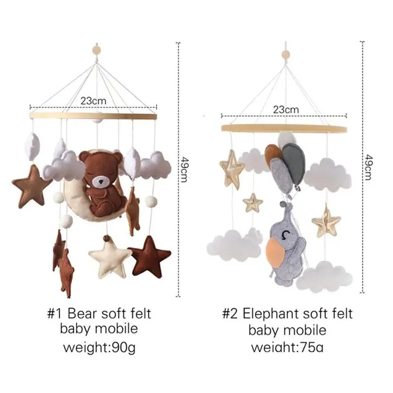 Mobiles# Lets Make Wooden Baby Rattles Soft Felt Cartoon Bear Cloudy Star Moon Hanging Bed Bell Mobile Crib Montessori Education Toys