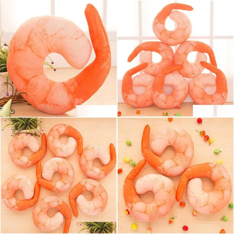 1pc 45x45cm novelty simulational plush peeled shrimp u-shaped neck pillow prawns meat cushion kids toys christmas gifts tl0029 q0727