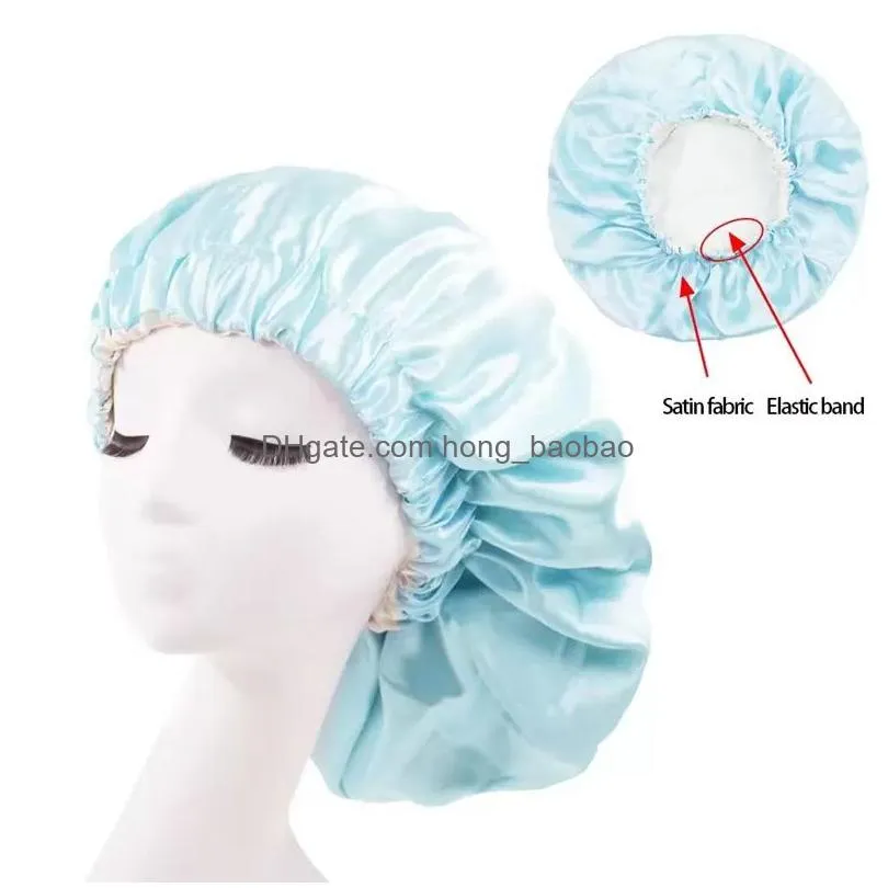 factory direct -selling caps plus size elastic double layer satin sleeping cap europe and the united states wash wide side hair protection