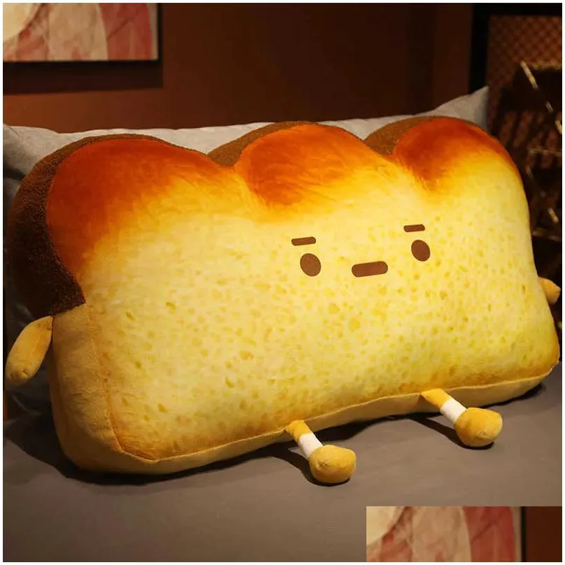  emoticon toast bread bed cushion stuffed cartoon food bed bedside pillow funny gift for grl bedroom decor toy for him q0727