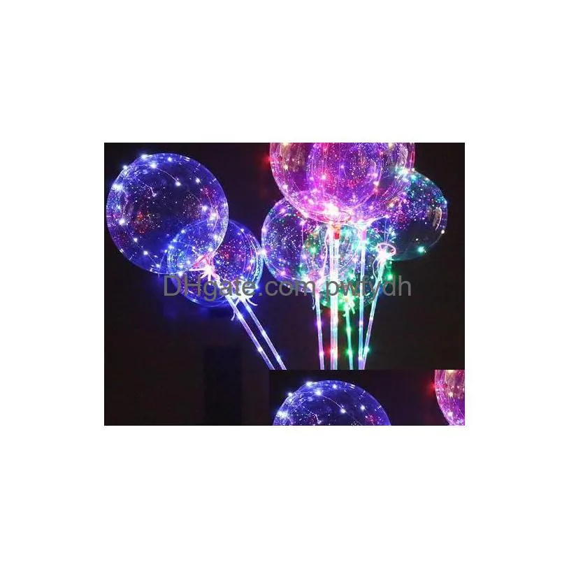 Party Decoration Luminous Led Balloon Transparent Colored Flashing Lighting Balloons With 70Cm Pole Wedding Decorations Holiday Supp Dhwng