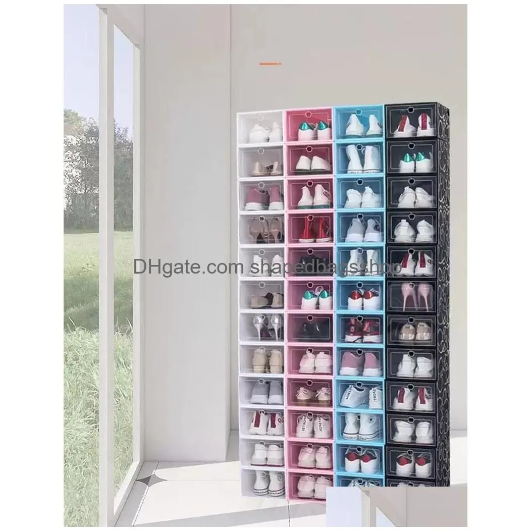 Storage Boxes & Bins Thicken Plastic Shoe Boxes Clear Dustproof Storage Box Transparent Candy Color Stackable Shoes Organizer Wholesal Dhh8C