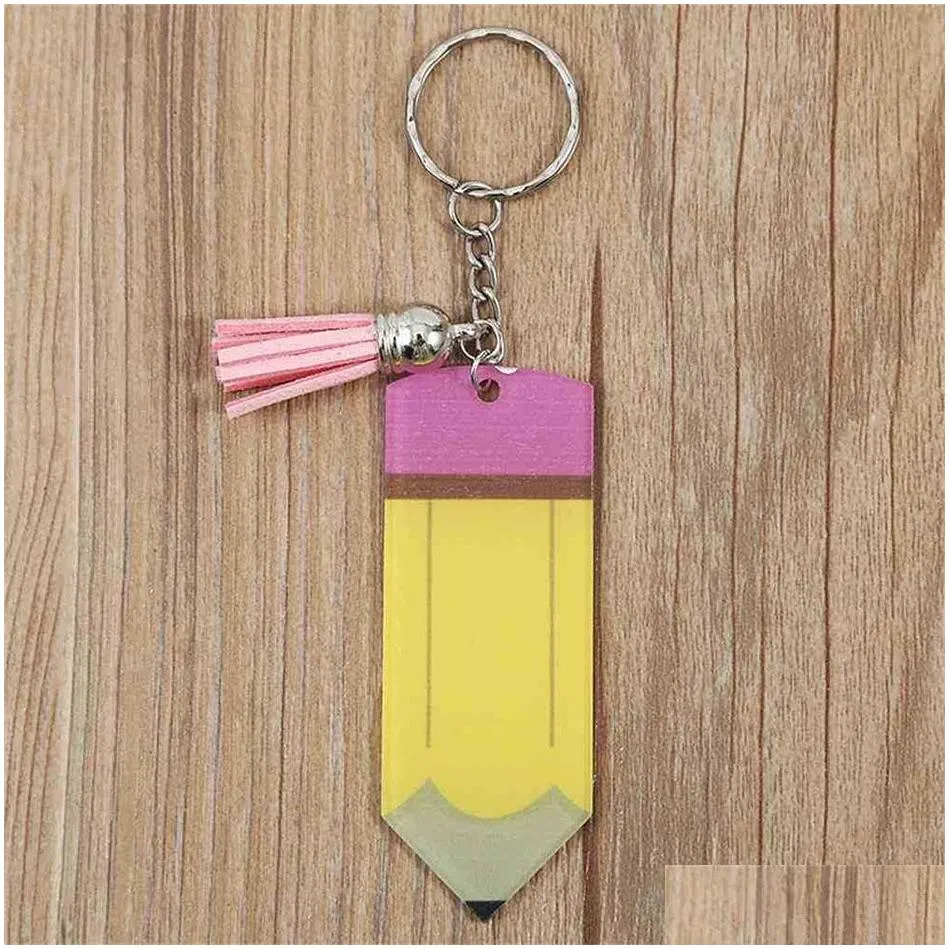 Ring Personalized Blank Key Letters Tassel Teacher`s Day Gifts Pencil Key Chain Acrylic Student Children`s Keychains Favor Festival