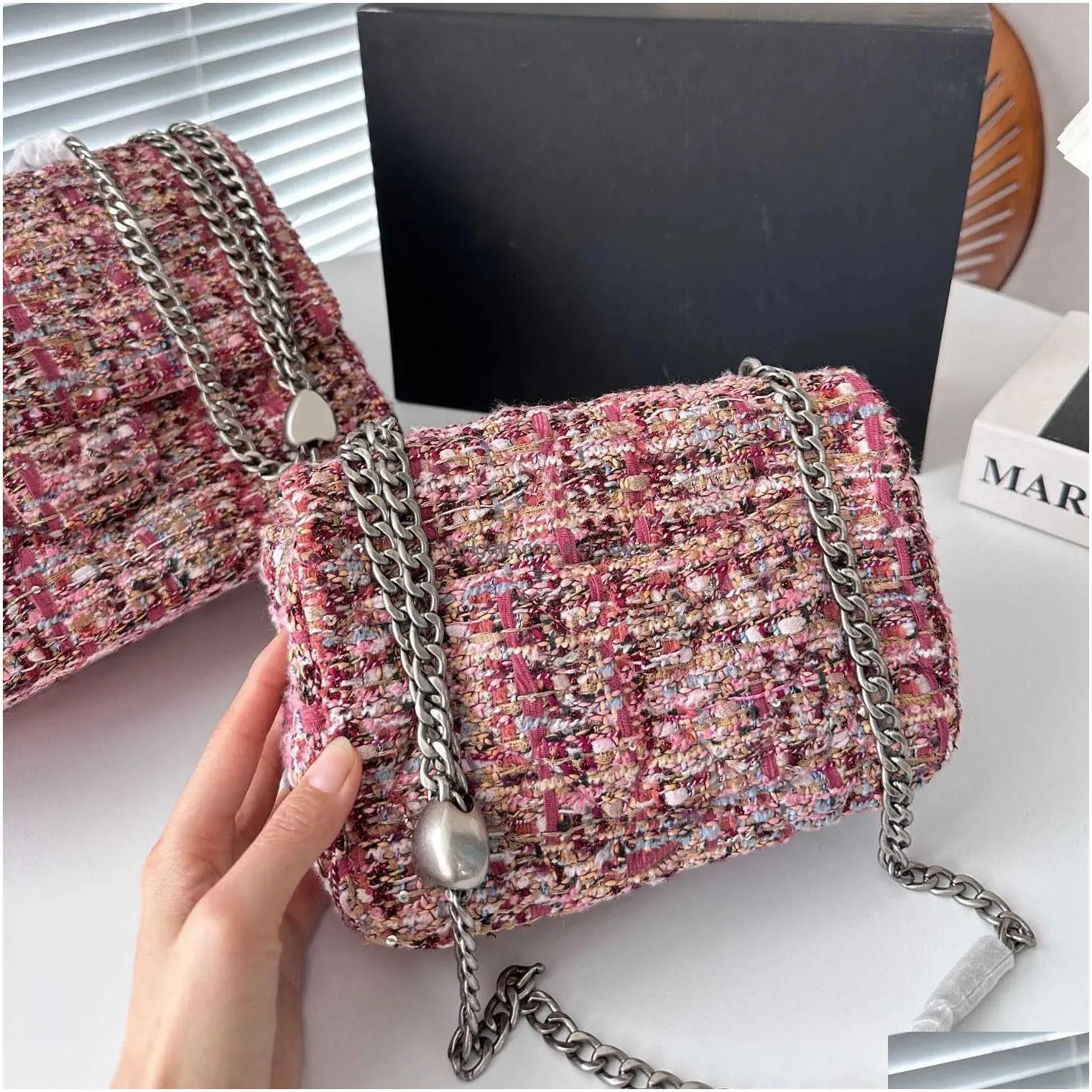 Other Bags Woolen Shoder Women Chain Designer Golden Goal Square Purse Leather Vintage Handbags Crossbody Female Luxury Adjustable P Dhmid