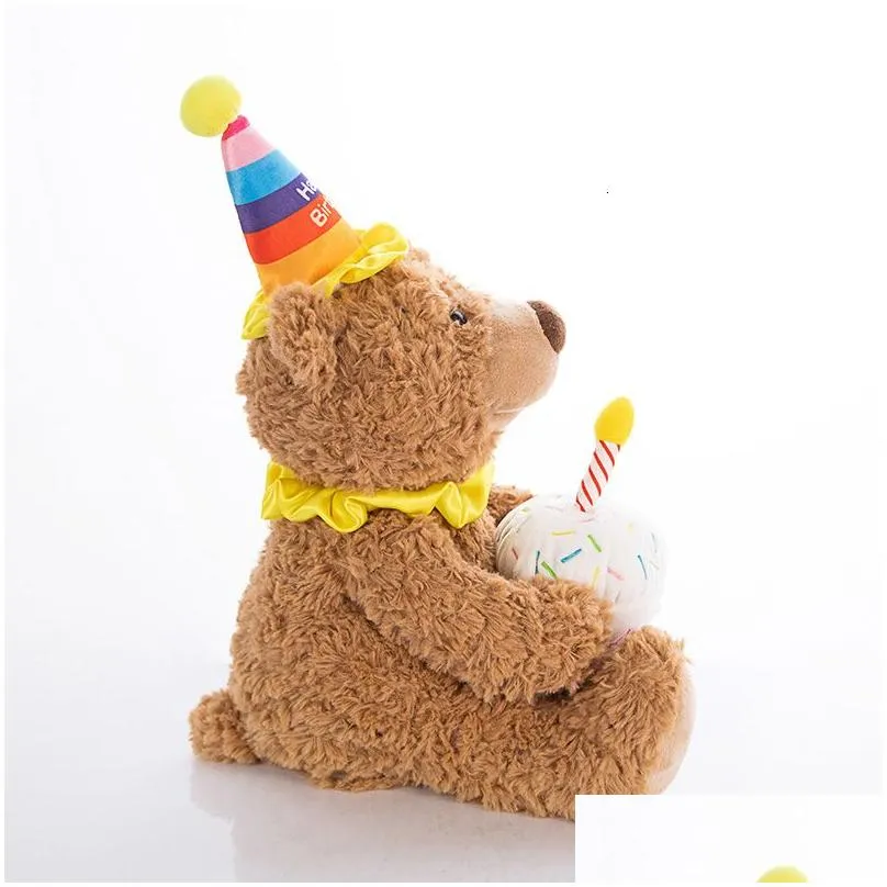 Plush Dolls 37cm Cute Bear Electric Plush Doll Birthday Hat Teddy Bear Sing Interactive Game Home Decor Kid Gift Baby Early Education Toys