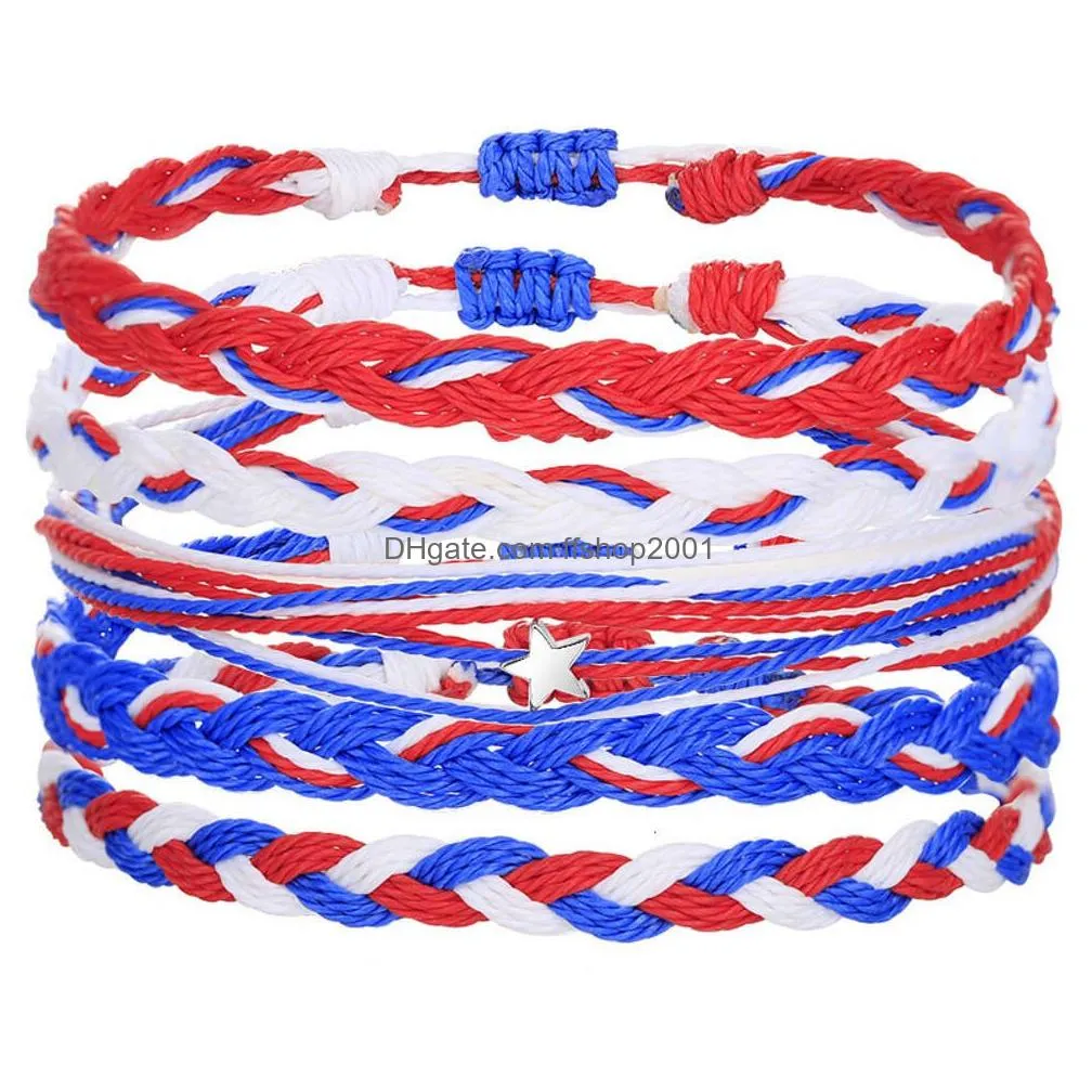 waterproof wax thread bracelet set for women handwoven rope independence day five point star pentagram beach friendship bracelets friends jewelry