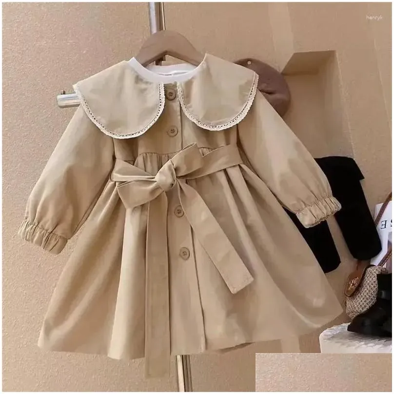 Coat Girls Fashion Doll Collar Windbreaker 2023 Spring And Autumn Korean Version Baby Tunic Jacket Girl Clothes