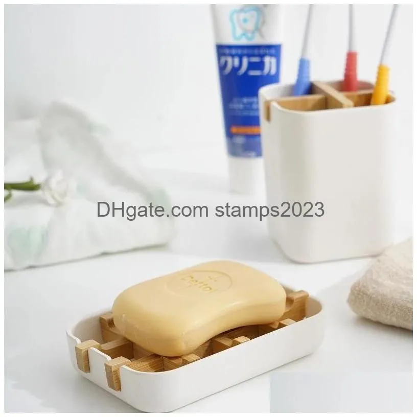 Soap Dishes Sublimation Bamboo Dishs Wooden Soap Holder Wood Bathrooms Soaps Box Case Container Tray Rack Plate Bathroom Storage Soape Dh5Mn