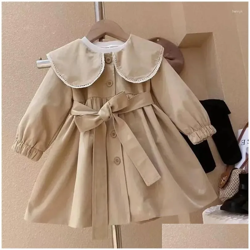 Coat Girls Fashion Doll Collar Windbreaker 2023 Spring And Autumn Korean Version Baby Tunic Jacket Girl Clothes