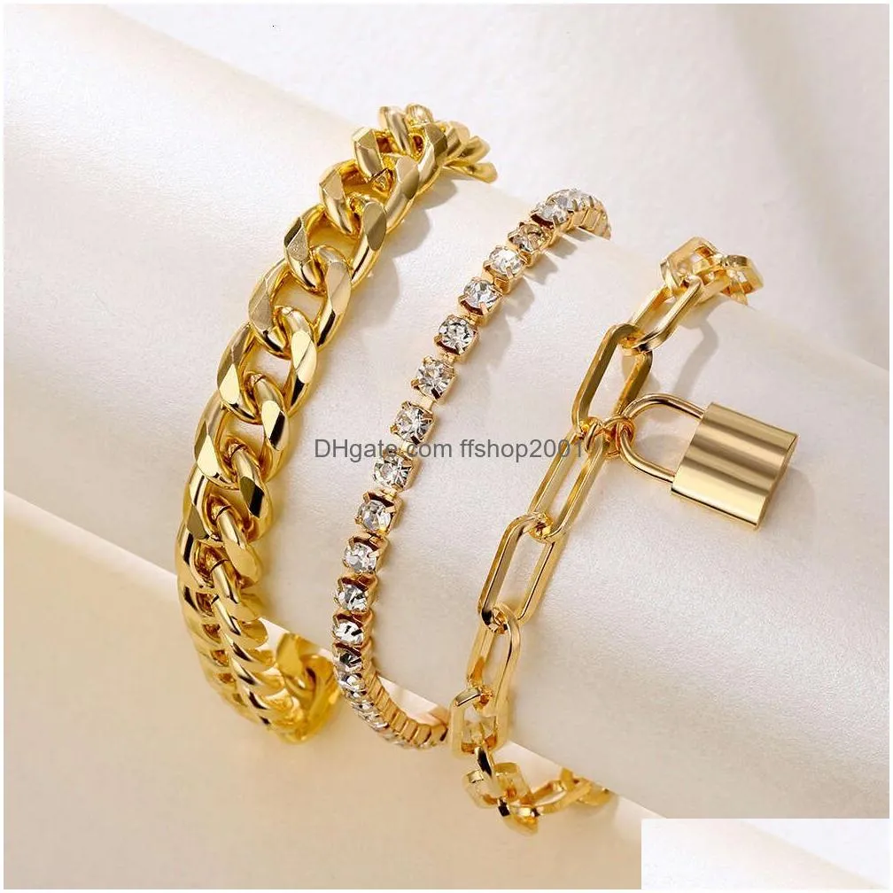 wolf tide bracelets and bangles bundle set punk rock hip hop multi layered cuban link chain bracelet for women lock butterfly charms jewelry wholesale