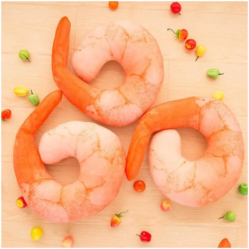 1pc 45x45cm novelty simulational plush peeled shrimp u-shaped neck pillow prawns meat cushion kids toys christmas gifts tl0029 q0727