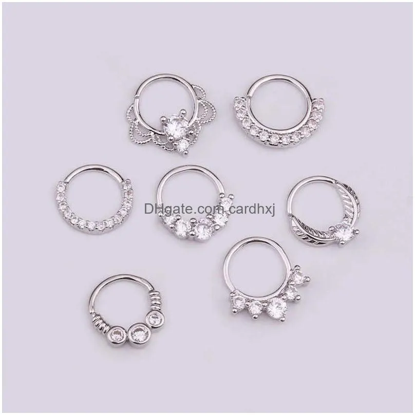 Hoop & Huggie Shiny Cubic Zirconia Nose Ring Hie Hoop Earring Creative Micro Inlaid Nail Round Nasal Septum Loop Ear Bone Human Body P Dh65V