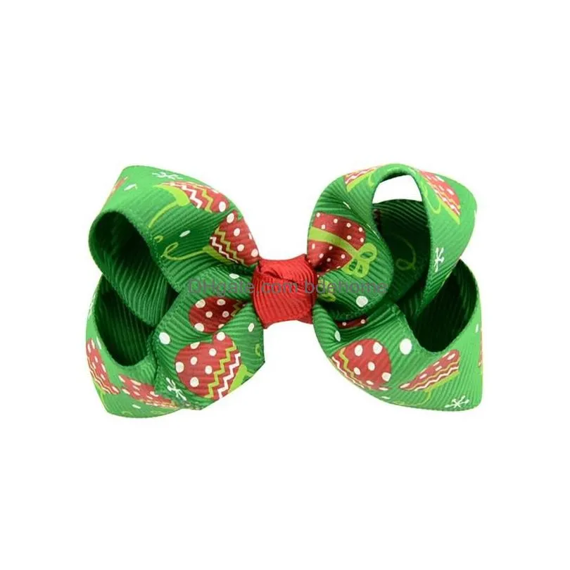 Other Fashion Accessories Baby Girls Bow Hairpins Barrettes Christmas Ribbon Cartoon Elk Snowflake Print Kids Headwear Hair Clips Acce Dhu1J