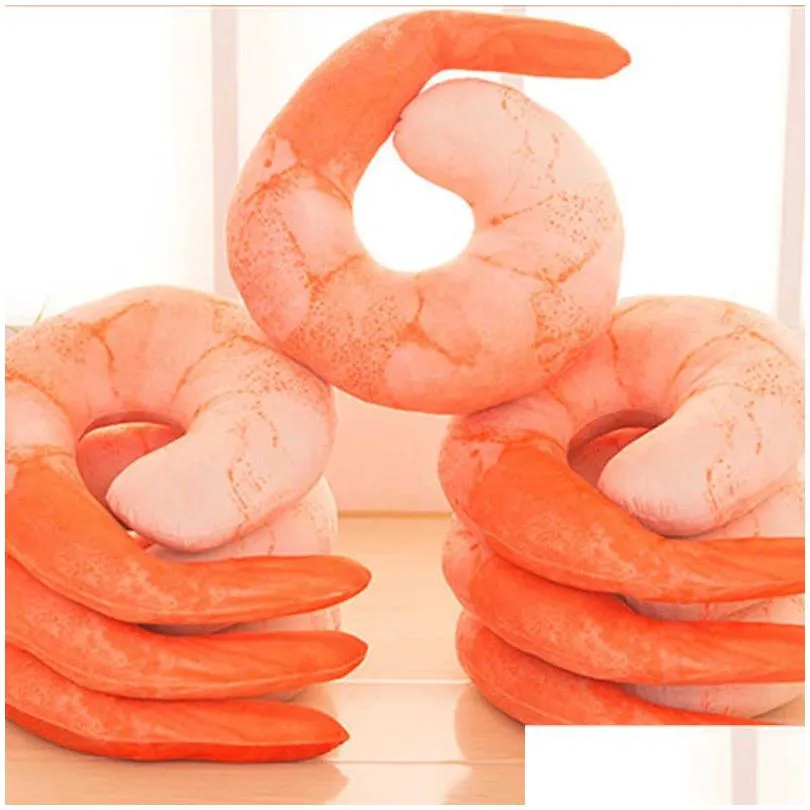 1pc 45x45cm novelty simulational plush peeled shrimp u-shaped neck pillow prawns meat cushion kids toys christmas gifts tl0029 q0727