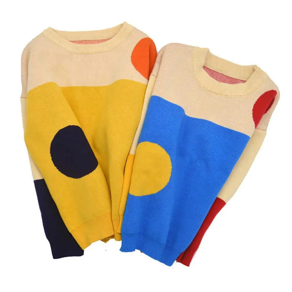 kids boys girls rib knitted sweater geometric pattern sweatshirts o-neck long sleeve pullovers children autumn winter outfits g1023