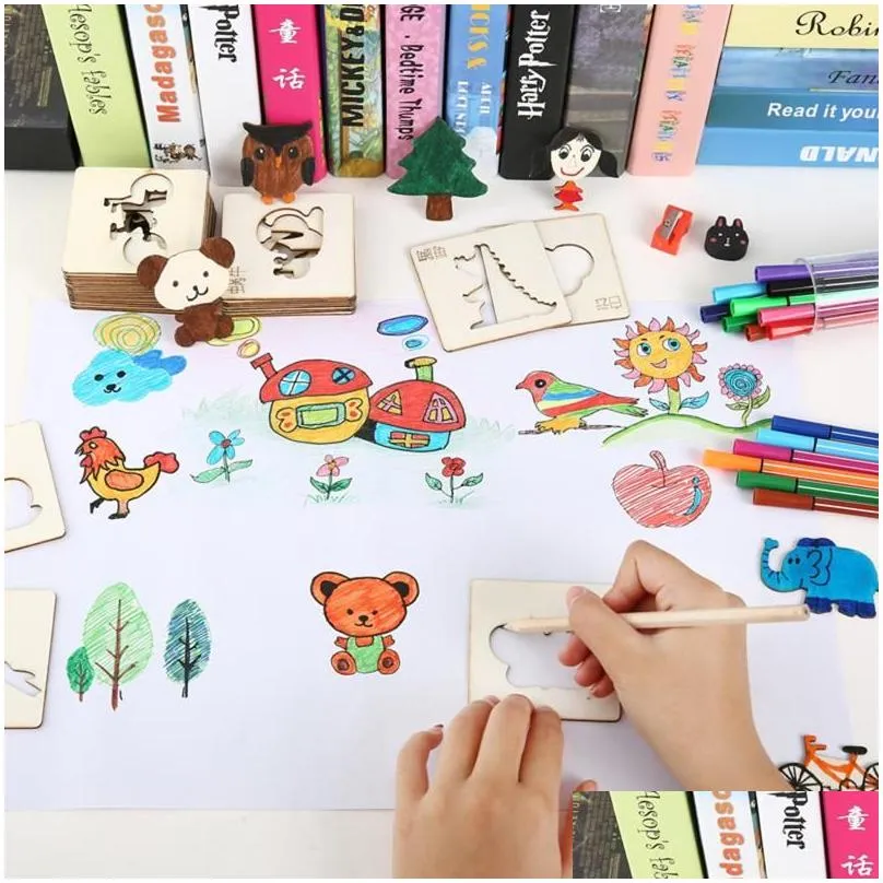 Drawing Stencil Kits Art and Craft Set with Colored Pens Drawing Hollow Model 56 Pieces Educational Toy for Children Ages 3-61
