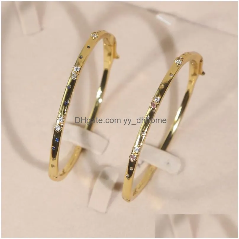 designer inner size 58 60mm pink blue waterdrop zircon bangle elegant bracelet earrings hip hop gold plated pave cubic zircon women party gift wholesale jewelry