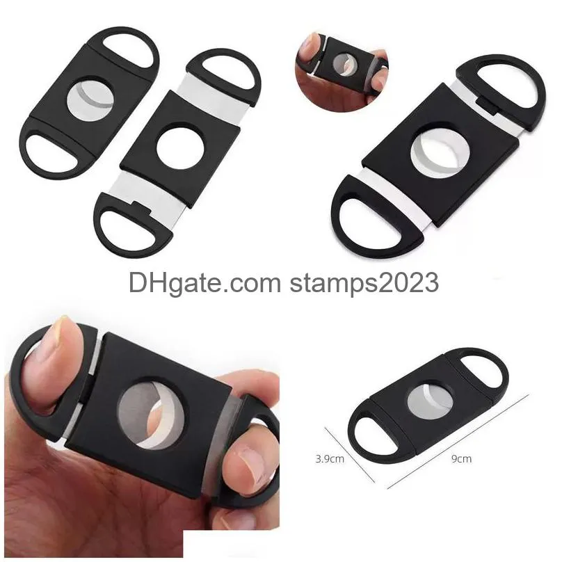 Cigar Accessories Portable Cigar Cutter Plastic Blade Pocket Cutters Round Tip Knife Scissors Manual Stainless Steel Cigars Tools 9X3. Dh3W7