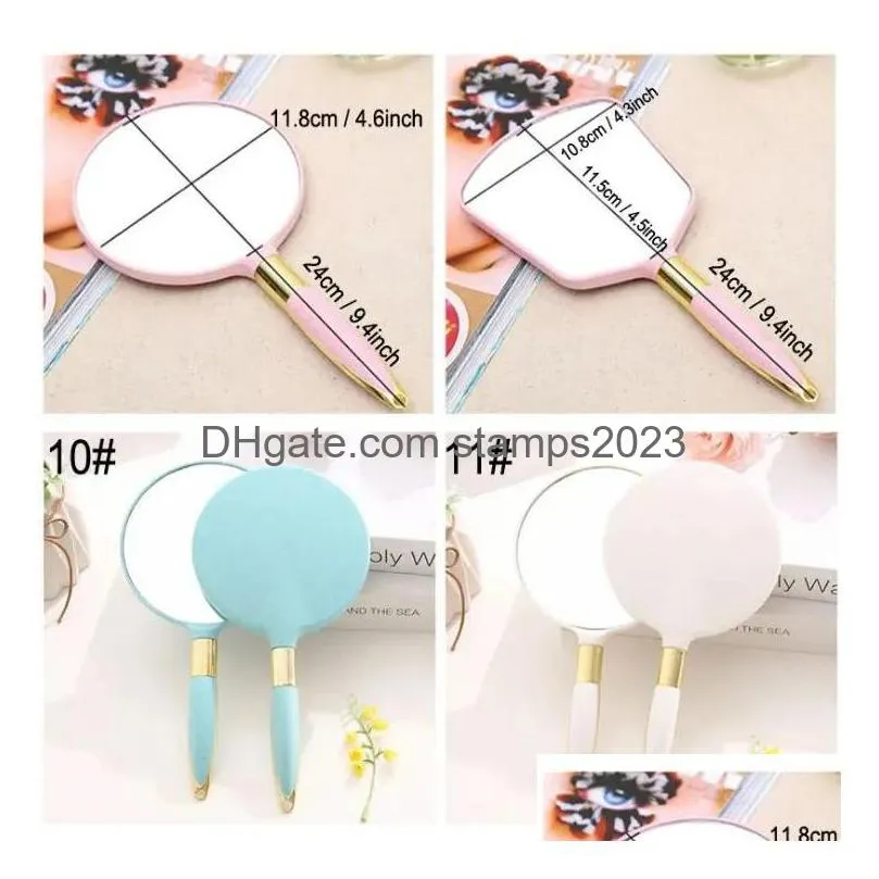 Mirrors Cute Pink Makeup Vanity Mirror Vintage Mirrors With Handle Women Round Hand Hold Cosmetic High Definition Portable Drop Delive Dhlg1