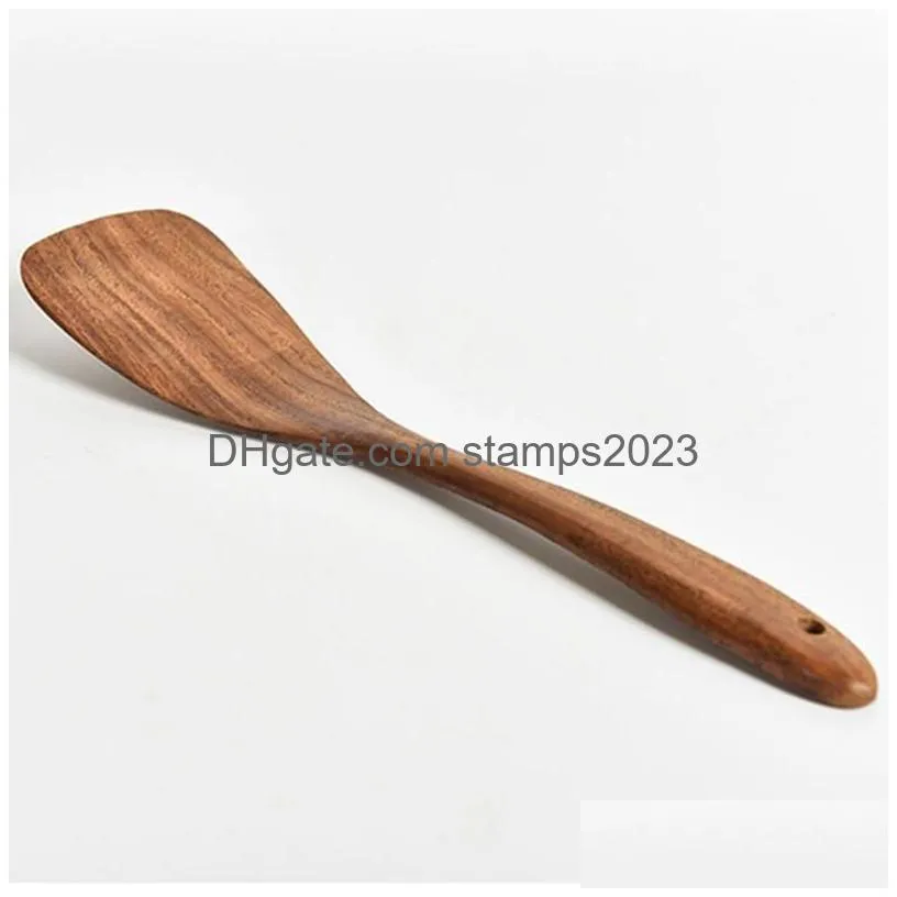 Spoons Teak Wood Tableware Spoon Colander Long Handle Wooden Non-Stick Special Cooking Spata Kitchen Tool Utensils Kitchenware Gift Db Dhfei