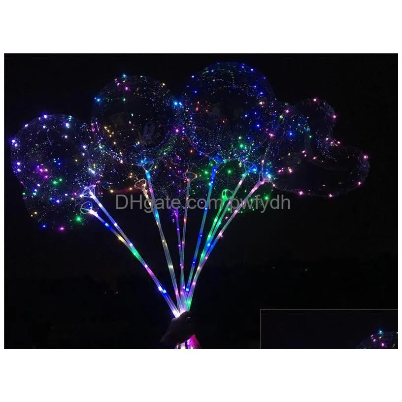 led flashing balloon transparent luminous lighting bobo ball balloons with 70cm pole  string balloon xmas wedding party decorations